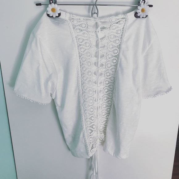 Topshop Tops - 3/$30 Topshop White Cropped Tee Lace Back Detail